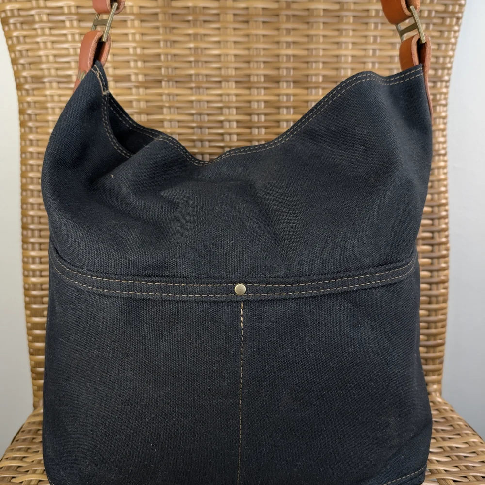 Melakah Design Handmade Black Brown Canvas Leather Handle Logo Emblem Tote Bag - Picture 5 of 16